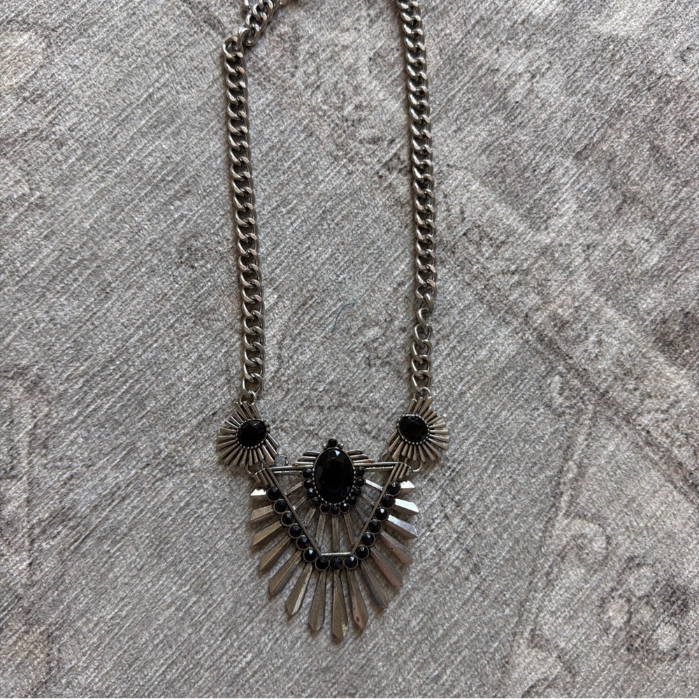 Silver Tone Vintage Statement Necklace Chunky Bib Chain Ethnic Boho Tribal